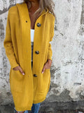 And Winter New Solid-Color Hooded Knitted Cardigan Women's Long-Sleeved Sweater Coat Loose Single-Dbutton Pocket