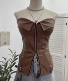 Shooting Hottie Retro Tender With Chest Pad Wrapped Bra Zipper Design Smear Bra Vest Short Sleeveless Top
