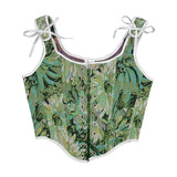 French Strapped Fish Bone Corset Short Vest Bustier Crop Monet Oil Painting Feng Shui Ink