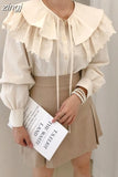 Spring Korean Office Shirt Long Sleeve Women Embroidered Casual Elegant Tops Hollow Bow Tie Sweet Shirt Chic Solid