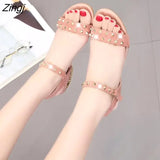 summer new style rhinestone rivet suede sandals large size female Korean version of the thick-soled wild fashion