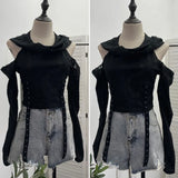 Shooting Doomsday Wasteland Wind To Make Old Worn Hooded Long-Sleeved T-Shirt Short High-Waisted Umbilly Top