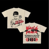 War Girl Graphic Print T-Shirt Y2K Vintage Loose-Sleeved Round-Collar Cotton Top Gothic Street Men's Wear 211-0-Outfit