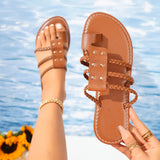 New Large-Size Beach Sandal Sleeves Toe Woven Hollow Beach Cool Slippers Women's