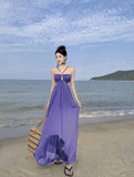 Zingj Pure Desire Wind Hang Neck Dress Female Summer New Sexy Back Leakage Waist Pleated Holiday Long