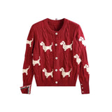 Spring And Autumn Women's Round-Neck Knitted Shirt Jacket Puppy Pattern Sweater Women Put On The Long Sleeve Design
