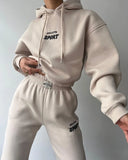 Casual Plus Velvet Long-Sleeved Hooded Trousers Set For Autumn/Winter