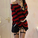 Zingj Version Of The Hollow Hole In The Long Sweater Female Lovers Stripes Loose Color Dark Versatile Knit Niche-Outfit