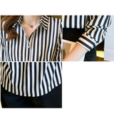 Women's Shirt 2023 Black and White Striped Tops for Women Versatile Polo Neck Clothing Long Sleeve Woman Basic Shirts