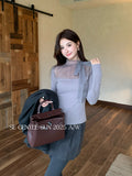 Xixi 2025 Autumn New White Standard Korean Long-Sleeved Yarn Tie With Knitted Shirt Woolen Dress