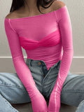 Mesh Long Sleeve Off Shoulder Top- Outfit