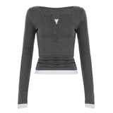 Fashion Street Babes Fake Two T-Shirt Half-Necked Buckle Casual Knitted Long-Sleeved Bottom Shirt Autumn
