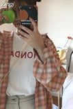 Women Spring Long Sleeve Plaid Loose 2XL Students All-match Street Wear Korean Style Leisure Blouses Womens Tops Chic