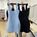 New Women's Black Blue Design Sleeveless Vest Sling Leafside Mini Dress For Summer 2025