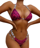 Zingj New Bikini, Sexy Snake Print Crystal Diamond Female Split Swimsuit Beach