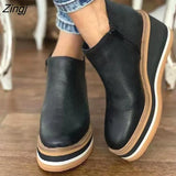 Size New Winter Wedges Women Boots Comfortable Ankle Boots Shoes Round Toe 4cm Heel Lace Up and Zip Thicken Botas De