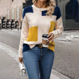 Shirt Splicing Colliding Color Sweater Loose Leisure Collar Collar Top