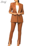 New PU Leather High-end Solid Suit Set Women Of Quality Office Lady 3/4 Sleeve Long Pants Slim Women 2 Piece