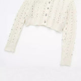 Spring Style Beaded Diamond Lapel Knitted Sweater Short Coat