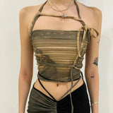 Zingj Polyester 2023 Hot Summer Women's Lace-Up Print Slim Crop