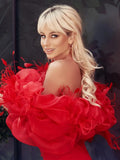 Off Shoulder Ruffle Feathers Mini Slim Dress Women Red Strapless Asymmetric Ruffle Bodycon Dress Celebrity Party