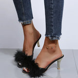 High-Heeling Fur Fashion Slippers Women's Large Size And Elegant Toe Cool