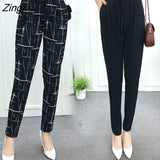 Pants Women Harem Elastic-waist Lace-up Printed Loose Slim Office Ladies All-match Elegant Korean Style Womens Trendy
