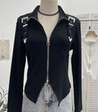 Shooting Irregular Zipper Collar Short Small Coat With Long Sleeves And Bottom Shirt