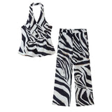 Women's Explosive Zebra-Shed Linen-Blend Vest Broad-Legged Casual
