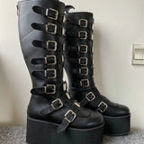 Zingj 2023 New Metal Buckle Band Platform High Boots Women's Plus Size Women's Boots- Outfit