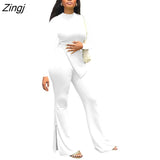 Women Sets Autumn/Winter New Solid O Neck Long Sleeve Top + Flare Pants Set 2 Pieces Set Casual Sporty