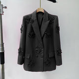 Fashion High-End Small Suit 2025 New Temperament Three-Dimensional Flowers Long-Sleeved Loose Suit Coat Female