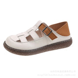Zingj Head Shoes Sen Department Literary Wind Student Sandals Female 2023 Summer New Round Head Hollow Out Casual Flat Croshoes-Outfit