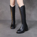 Layer Of Gruffel Coarse And Long Boots In The Warm High-Heekin Women Autumn And Winter New Personality Leather Fashion