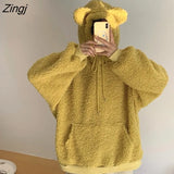Hat Hoodies Women Lovely Thicker Winter Soft College Girls Sweatshirts Popular Ulzzang Front Pocket Sweet Womens Hoodie