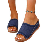 Summer New Women's Slope And Thick-Bottomed Slippers Large-Size Fish Mouth Wide Striped Heel