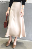 Summer Elegant Women Skirt Ladies Satin Skirt Plain Shiny Vintage Skirts Solid Office High Waist Fashion Party Skirts