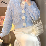 Kawaii Knitting Jacket Women Casual Chic Single Breasted Cute Cardigan Coat Female 2021 Autumn Long Sleeve Vintage