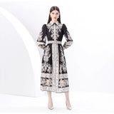 2025 Early Spring Court Wind Clip Single Door Leaning Lantern Sleeve Vintage Printed Long