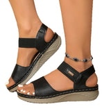 Retro Casual Roman Style Round Head Sandals Women's New Hollow Pattern Breathable Flat With Magic