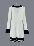 2025 New Temperament Elegant High- Waist Long-Sleeved Leaf Side Knitted Dress