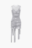 sheer mesh mini dress with bow