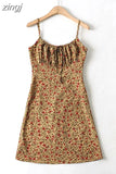 Dress Women Boho Dresses Spaghetti Strap Women Dress Vintage Floral Print Sundress French Style Vestidos