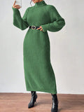 Women's Sweater Skirt Fashion Jacket High-Necked Long-Sleeved Knitted Skirt Solid-Colored Inside