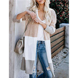 Clamming Long Knitted Sweater Rainbow Spliced Striped Cardigan Sweater Coat Women's Autumn And