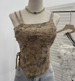 Wasteland Hottie Wearing Sling Vest To Do Old Hole Tie Dye With Chest Cushion Short Sleeveless Top