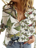 Women's Clothing 2025 Summer New Shirt Fashion Map Depicts Printed Long-Sleeved Top