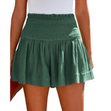 Color High Waist Pleating Casual Cotton