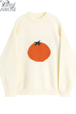Women Chic Print Knitted Pullovers Sweaters O-Neck Warm Oversized Loose Casual Ins Cute Jumpers Harajuku Ladies Top
