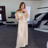 Zingj 2024 New Solid Color Mesh Splicing Coat Casual Wide-Leg Pants Suit Women-Outfit